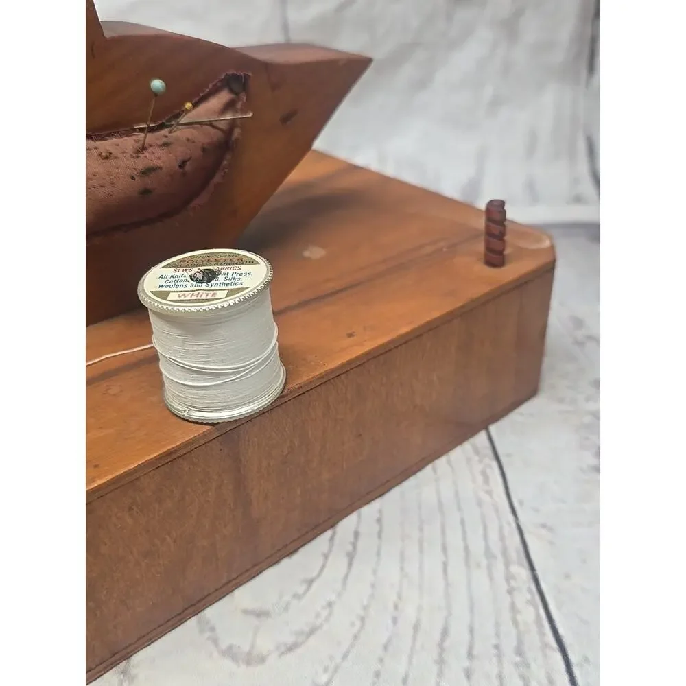 Vintage Wooden Figural Bird Sewing Caddy‎ Stand with Drawer